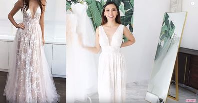 Australian influencer Tina Yong tries on budget wedding dresses from Wish