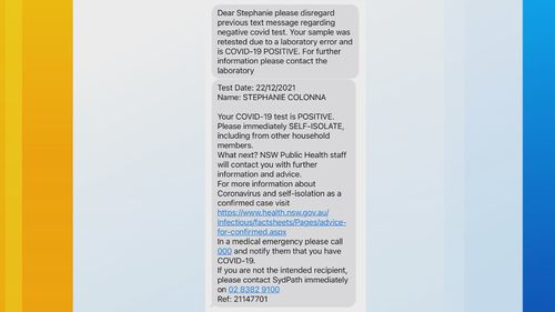 One of the 400 people told she didn't have COVID-19 when she did said she's "mortified" over the blunder.Stephanie Colonna from Sydney discovered she had the virus after babysitting her one-year- old niece.