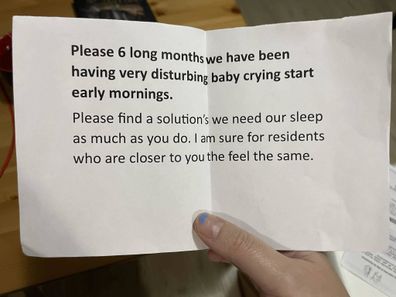 Mum outraged by letter left by neighbour. 