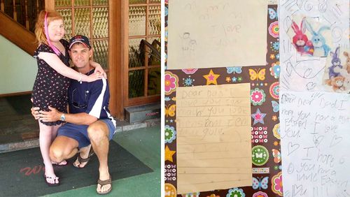 Ren Pedersen, pictured with his daughter Amy, and (right) more of the notes she left for him in their home.