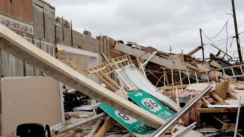 A collapsed building after the arrival of Hurricane Michael in Panama City, Florida.