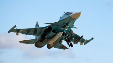 A Russian Su-34 bomber takes off for a training mission in Krasnodar Region, Russia