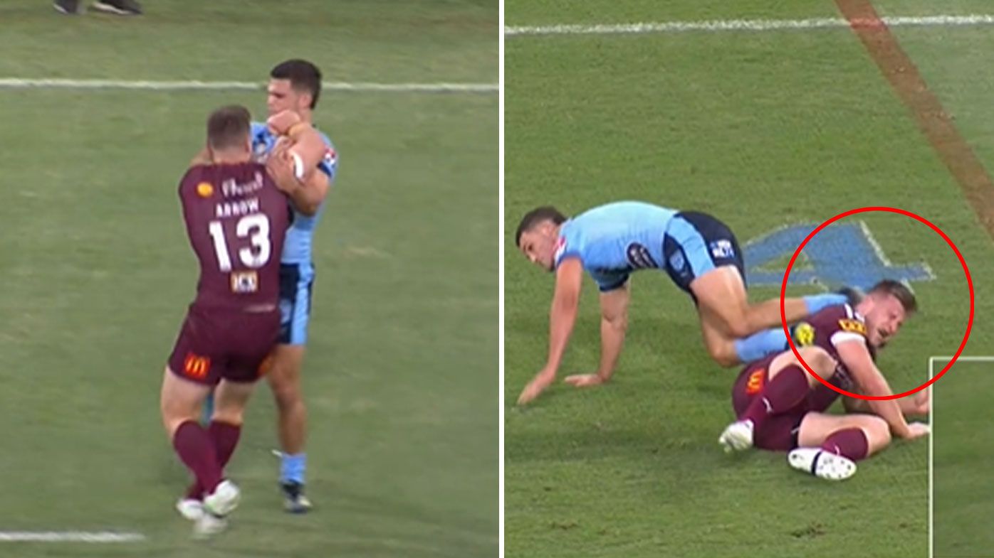 Tempers flare after Nathan Cleary's head-kick on Jai Arrow in heated State of Origin opener