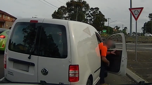 The driver of a ute has released dash cam footage from a white van on a Sydney road after an apparent row over who was wrong.