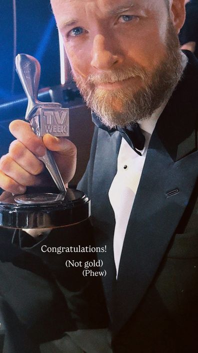 Hamish Blake with his Logie after the 2025 show