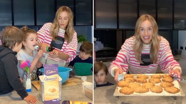Bec Judd cooks Caramilk chunk cookies with her kids