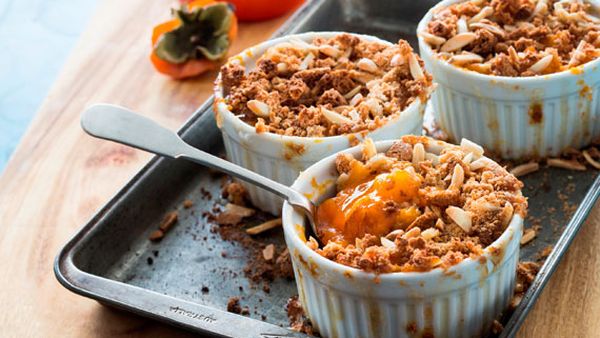 Poh's persimmon and amaretti crumble with mascarpone and aged balsamic