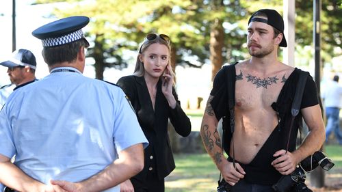 Journalist Eliza Barr and photographer Dylan Robinson after the altercation at a Fraser Anning press conference.