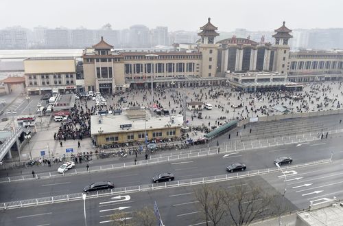 A motorcade which turned out to be carrying Kim Jong-un was photographed from the air over Beijing. (AAP)