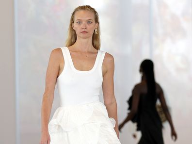 Gemma Ward walks the runway during the Aje show during Afterpay Australian Fashion Week 2023 at the Sydney Modern Project on May 16, 2023. 