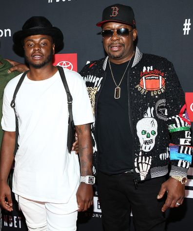 Bobby Brown Jr and Bobby Brown attend BET and Toyota present the premiere screening of "The Bobby Brown Story" at Paramount Theatre on August 29, 2018 in Hollywood, California. 
