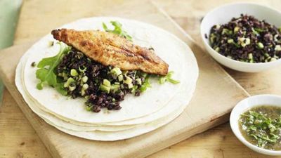 Recipe:&nbsp;<a href="http://kitchen.nine.com.au/2016/05/05/14/30/fish-tortilla-with-avocado-rice-and-rocket" target="_top" draggable="false">Fish tortilla with avocado rice and rocket</a>