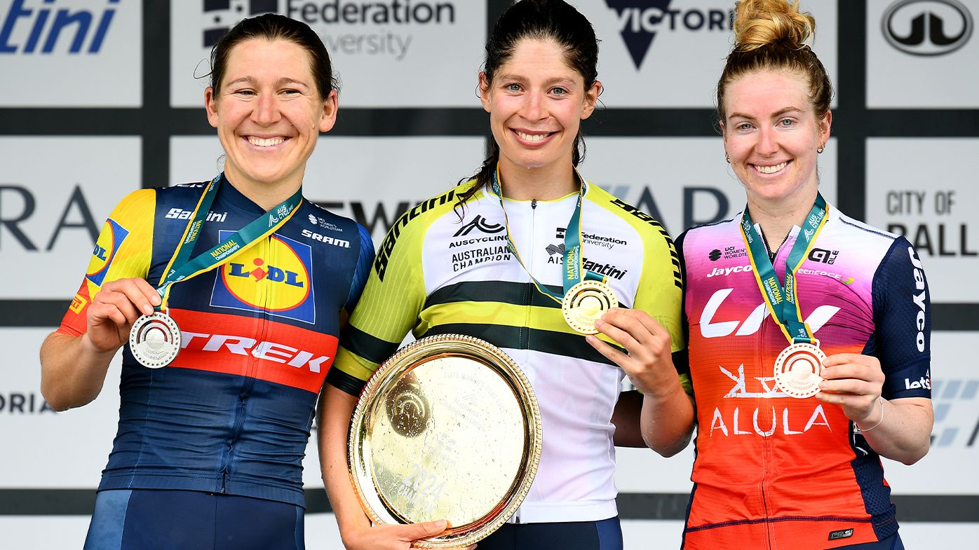 Thrilling national cycling win follows touching minute's silence for Melissa Hoskins