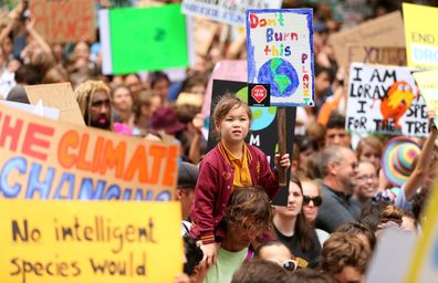 Thousands of Australians and school children protest against climate change inaction, March 2019, Sydney Town Hall.