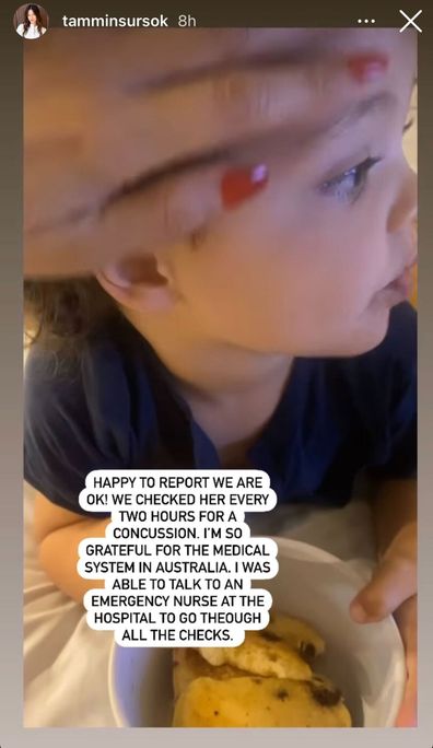 Tammin shared an update of Lennon munching on cookies seemingly completely recovered