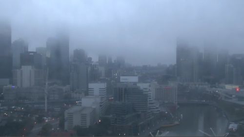 Fog covering the Melbourne CBD. (9NEWS)