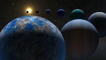 What do planets outside our solar system, or exoplanets, look like? A variety of possibilities are shown in this illustration.