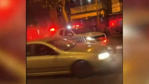 The sedan wedged the front of the police car, which was parked outside a pub in Bendigo. 