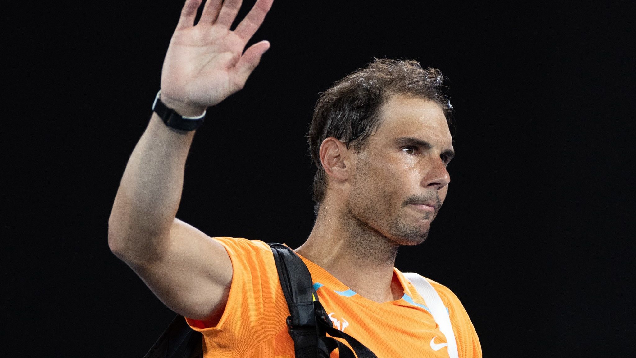 Rafael Nadal of Spain waves to spectators after the men&#x27;s singles 2nd round match against Mackenzie McDonald of the United States at Australian Open tennis tournament in Melbourne, Australia, on Jan. 18, 2023. (Photo by Hu Jingchen/Xinhua via Getty Images)