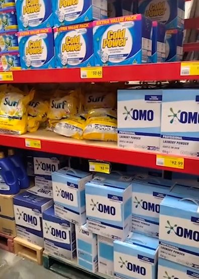 Cleaning aisle at Bunnings filled with laundry detergent