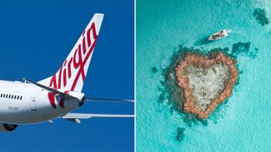 Virgin Australia plane tail / Whitsundays Heart Reef