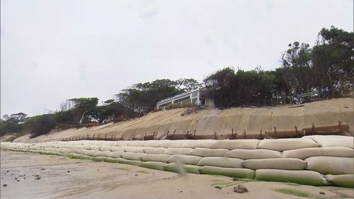 Sand bags on the main beach at Byron Bay.