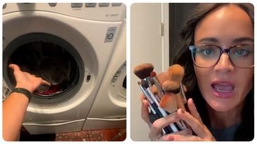 TikToker cleans makeup brushes in the washing machine