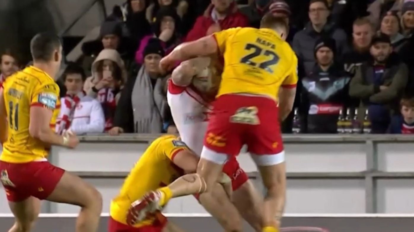 Dylan Napa was sent off for this hit in his Super League debut for Catalans.