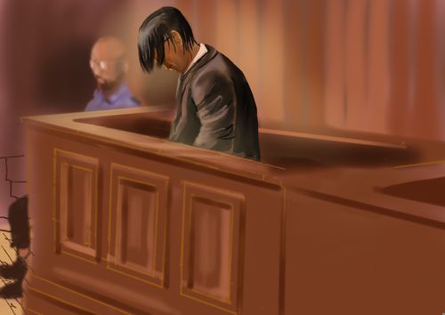 A court sketch of the 51-year-old taekwondo teacher as he learned his fate. 
