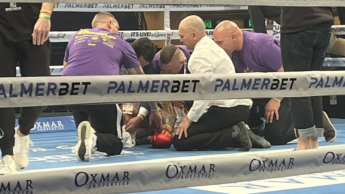 Frightening scenes as boxer lays unconscious for several minutes after Issac Hardman knockout