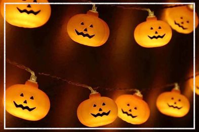 9PR: LED String Lights, Halloween 20 Pumpkin 9.8ft 3D Waterproof Orange Jack-O-Lantern Battery Operated String Light