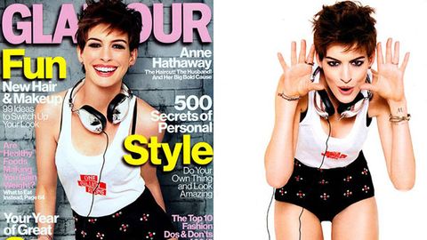 Anne Hathaway poses on the cover of Glamour magazine.