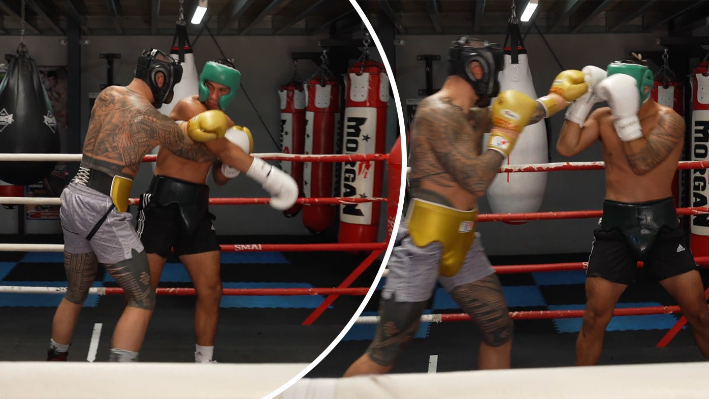 Tyson Pedro spars with Jai Opetaia ahead of his Kris Terzievski fight.