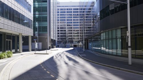 An empty street in the Canberra CBD.