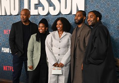 LOS ANGELES, CALIFORNIA - NOVEMBER 19: (L-R) Denzel Washington, Katia Washington, Pauletta Washington, John David Washington and Malcolm Washington attend the Premiere of Netflix's "The Piano Lesson" at The Egyptian Theatre Hollywood on November 19, 2024 in Los Angeles, California. (Photo by Jon Kopaloff/Getty Images)