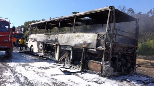 The bus was completely destroyed by the flames. (9NEWS)