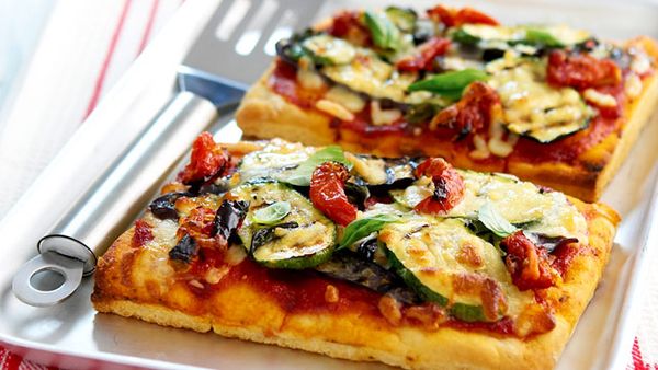 Tomato and eggplant pizza for $9