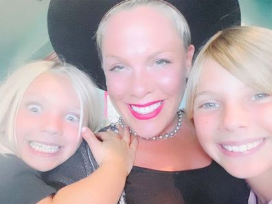 Singer Pink with her two children, Willow and Jameson.