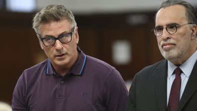 Actor Alec Baldwin, left, and attorney Alan Abramson appear in New York Supreme Court, in New York, Monday, Nov. 26, 2018.