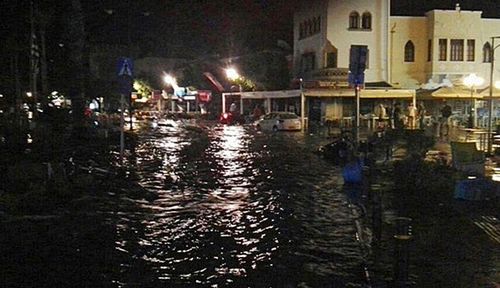 Extensive flooding started after the earthquake struck Kos. (Photo: AP).