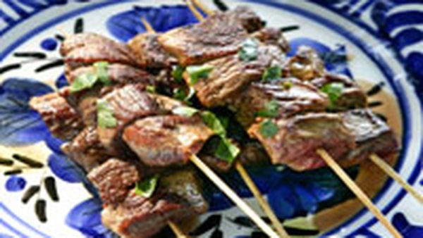 Lamb kebabs with pita and baba ghanoush