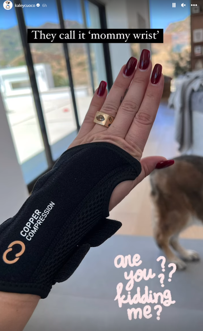  Actress Kaley Cuoco shares photo of common new mum struggle - 'mummy wrist'