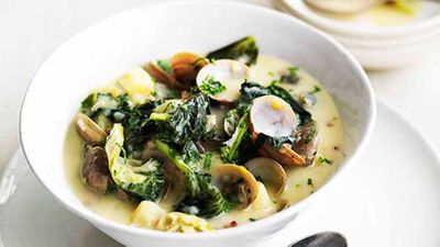 Recipe:&nbsp;<a href="http://kitchen.nine.com.au/2016/05/16/16/00/clam-bacon-kale-and-potato-soup" target="_top">Clam, bacon, kale and potato soup</a>