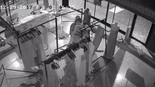 CCTV of the theft show the alleged thieves stealing items straight from the rack. (9NEWS)