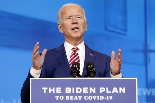 President-elect Joe Biden speaks about coronavirus at The Queen theater, in October.