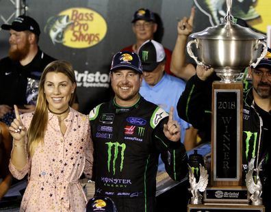 Kurt Busch and wife Ashley during the running of the 58th Annual Bass Pro Shops NRA Night Race on Saturday August 18, 2018  at Bristol Motor Speedway in Bristol Tennessee.  