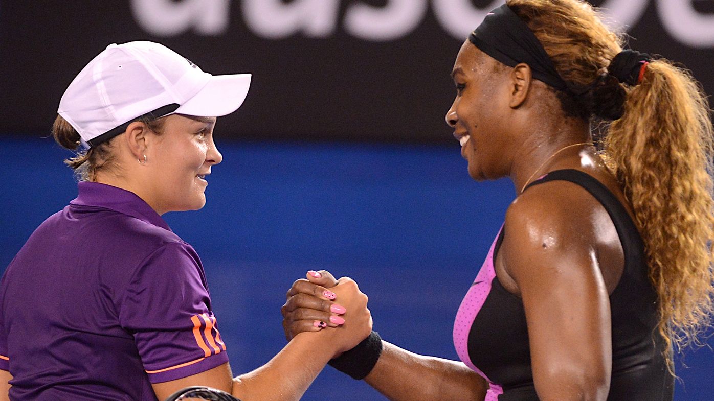 Ash Barty and Serena Williams after meeting at the Australian Open in 2014.