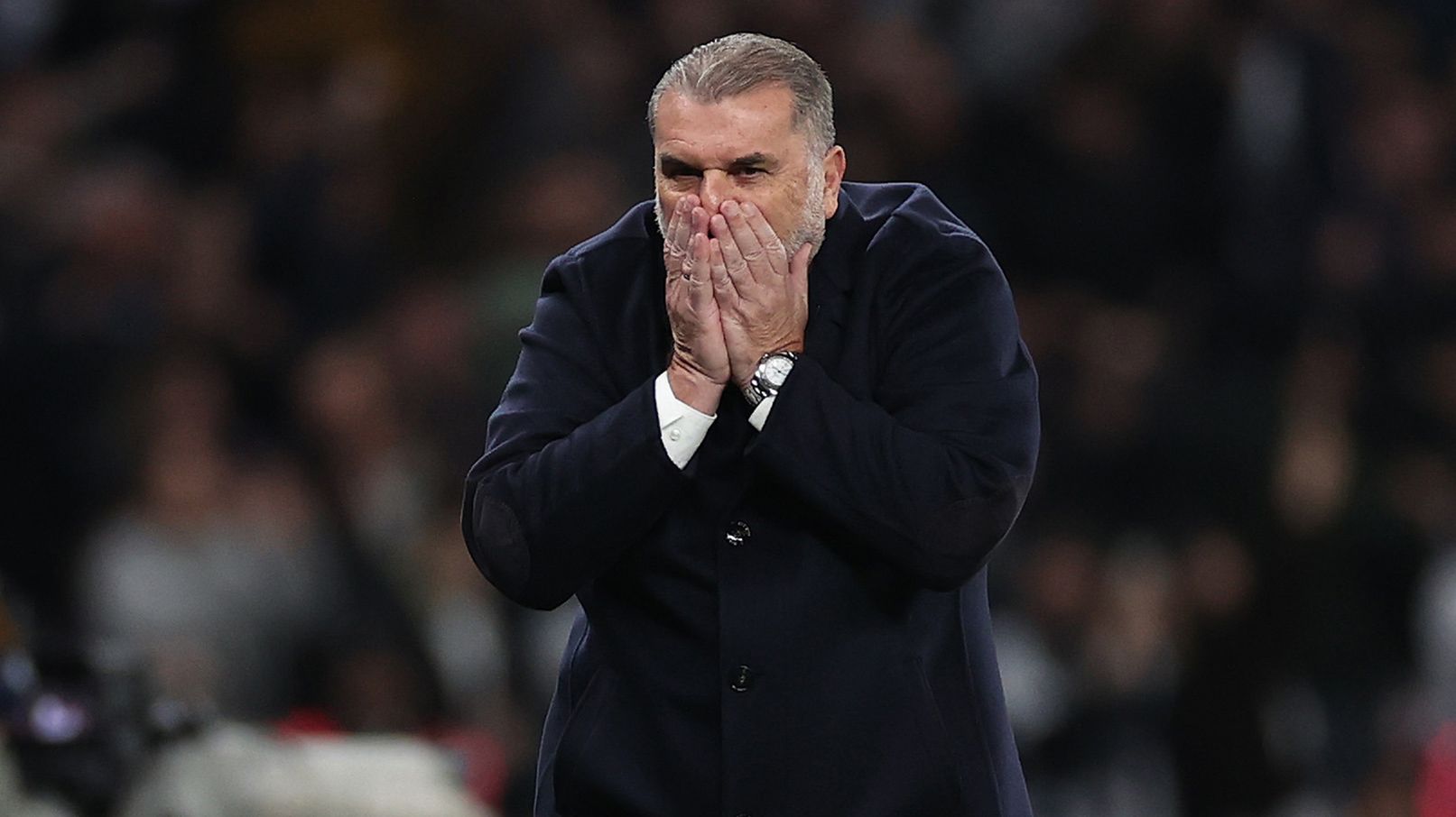 Tottenham manager Ange Postecoglou reacts during the Premier League match between the Spurs and Chelsea.