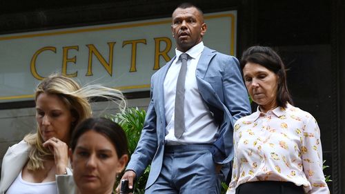 Wallabies player Kurtley Beale during a lunch break in his sexual assault trial. 