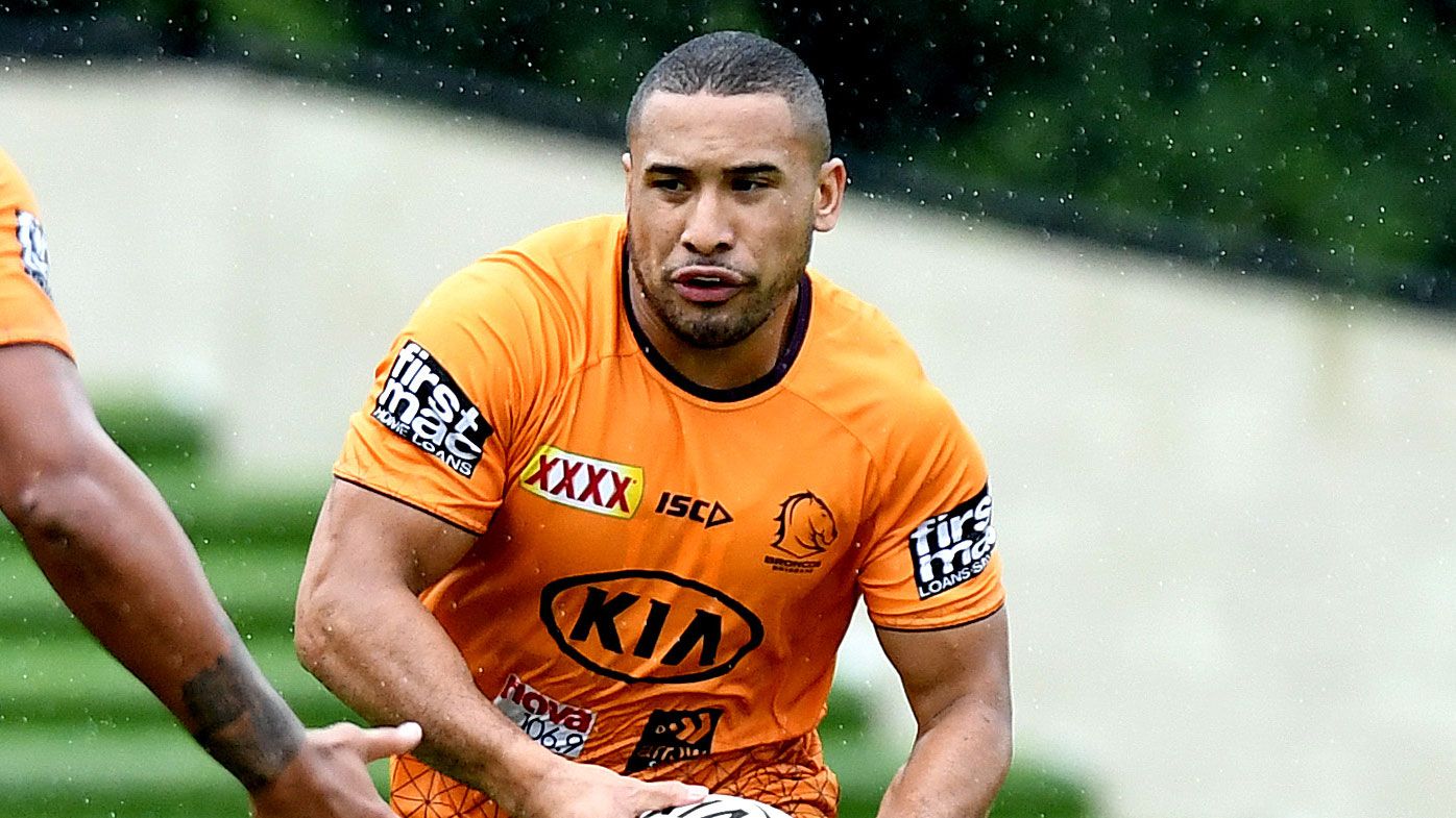 Hopoate during a Brisbane Broncos NRL training session in 2020.